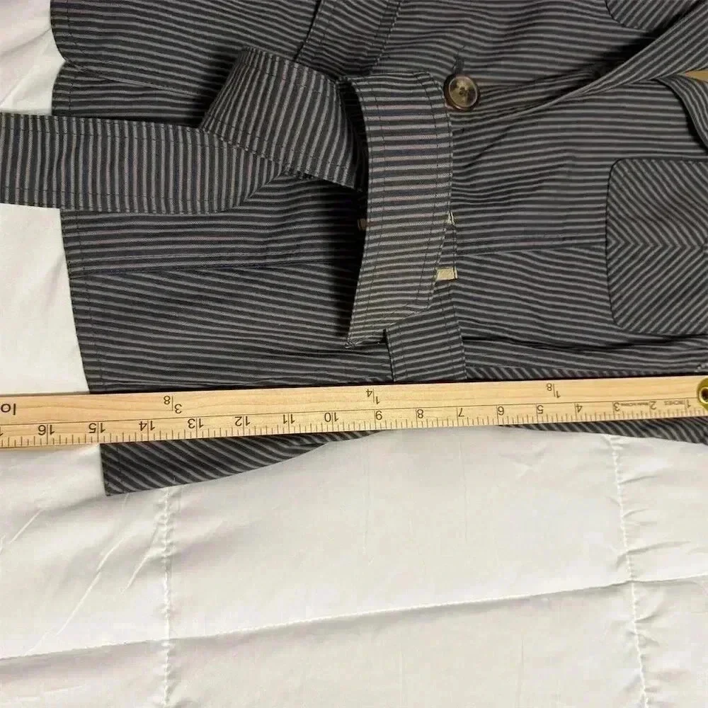 Apostrophe Women's Striped Jacket Size 12 Navy Button-Up Belted Waist - Picture 8 of 10